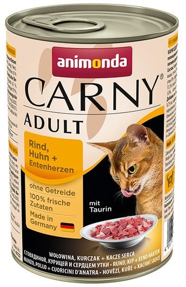 Animonda Carny Adult Wołowina, Kurczak + Kacze serca puszka 400g Animonda Carny Adult Wołowina, Kurczak + Kacze serca puszka 400g