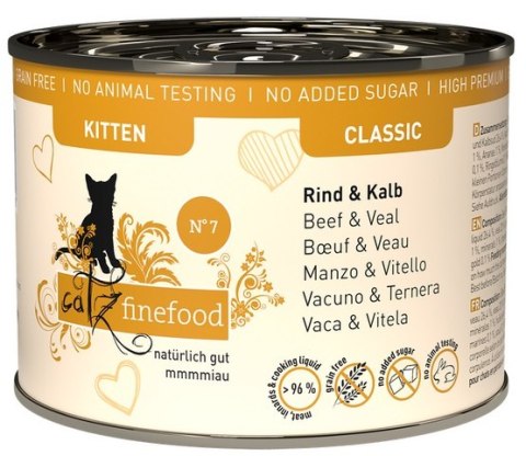 Catz Finefood Classic Kitten N.07 Wołowina i cielęcina puszka 200g Catz Finefood Classic Kitten N.07 Wołowina i cielęcina puszka 200g