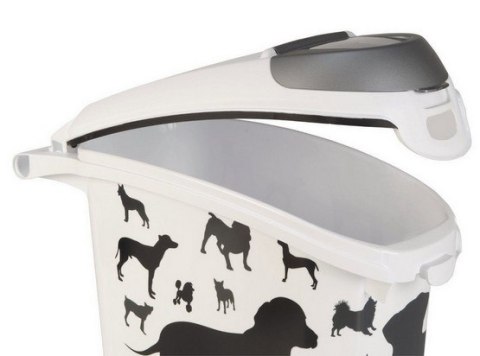 Curver Pet Life Pojemnik na psią karmę - białoczarny z psami 10kg Curver Pet Life Pojemnik na psią karmę - białoczarny z psami 10kg