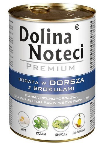 Dolina Noteci Premium Pies Dorsz i brokuły puszka 400g Dolina Noteci Premium Pies Dorsz i brokuły puszka 400g