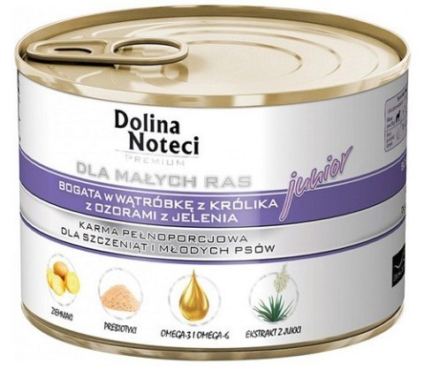 Dolina Noteci Premium Pies Mały Junior wątróbka królika i ozory jeleni 185g Dolina Noteci Premium Pies Mały Junior wątróbka królika i ozory jeleni 185g