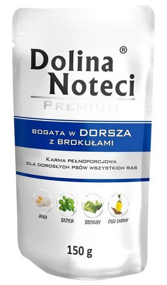 Dolina Noteci Premium Pies Dorsz z brokułami saszetka 150g Dolina Noteci Premium Pies Dorsz z brokułami saszetka 150g