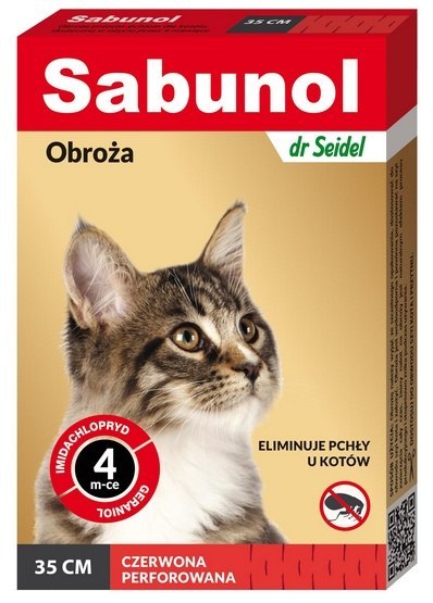 Sabunol Obroża przeciw pchłom dla kota czerwona 35cm Sabunol Obroża przeciw pchłom dla kota czerwona 35cm