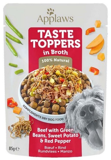 Applaws Taste Toppers Saszetka dla psa - wołowina, zielony groszek, bataty i czerwona papryka w sosie 85g Applaws Taste Toppers Saszetka dla psa - wołowina, zielony groszek, bataty i czerwona papryka w sosie 85g