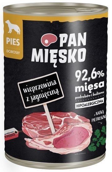 Pan Mięsko Karma mokra dla psa Wieprzowina z jagnięciną puszka 400g Pan Mięsko Karma mokra dla psa Wieprzowina z jagnięciną puszka 400g