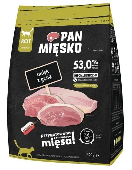 Pan Mięsko Karma sucha dla kota - indyk i gęś chrupki S 400g Pan Mięsko Karma sucha dla kota - indyk i gęś chrupki S 400g