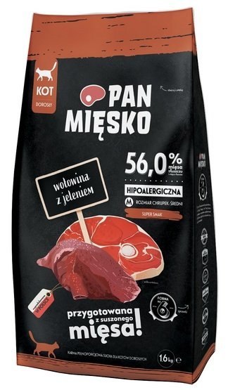 Pan Mięsko Karma sucha dla kota - wołowina i jeleń chrupki M 1,6kg Pan Mięsko Karma sucha dla kota - wołowina i jeleń chrupki M 1,6kg
