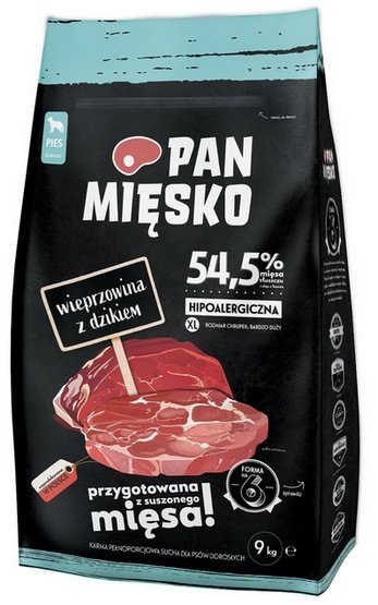 Pan Mięsko Karma sucha dla psa - wieprzowina i dzik chrupki XL 9kg Pan Mięsko Karma sucha dla psa - wieprzowina i dzik chrupki XL 9kg