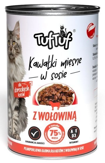 TUF TUF Kawałki mięsne z wołowiną dla kota puszka 415g TUF TUF Kawałki mięsne z wołowiną dla kota puszka 415g