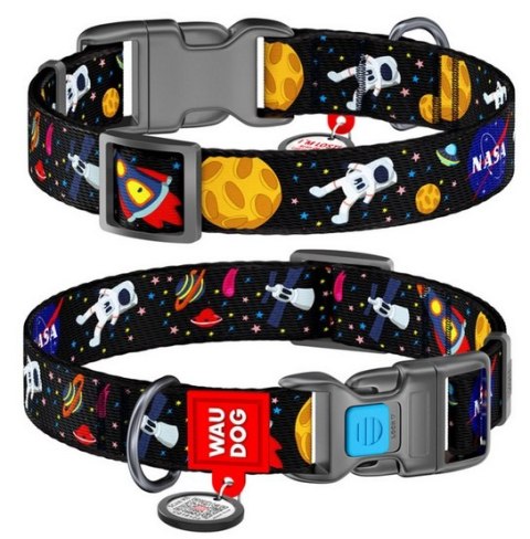 Collar WauDog Nylon Obroża nylonowa z QR-paszportem, plastikowy fastex, wzór NASA, 25mm/37-58cm Collar WauDog Nylon Obroża nylonowa z QR-paszportem, plastikowy fastex, wzór NASA, 25mm/37-58cm