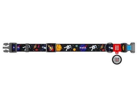 Collar WauDog Nylon Obroża nylonowa z QR-paszportem, plastikowy fastex, wzór NASA, 25mm/37-58cm Collar WauDog Nylon Obroża nylonowa z QR-paszportem, plastikowy fastex, wzór NASA, 25mm/37-58cm